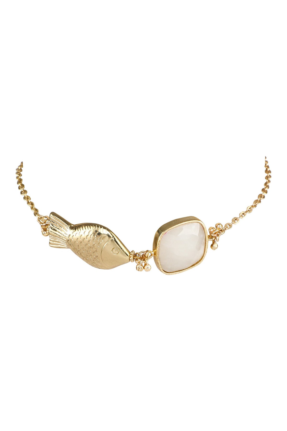 Gold Quartz Stone Fish Motif Choker 