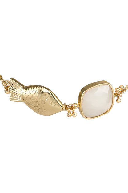 Gold Quartz Stone Fish Motif Choker 
