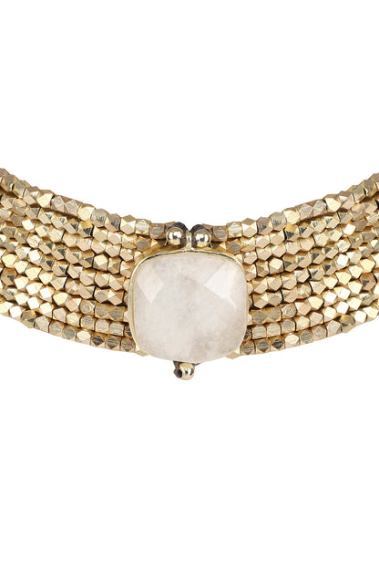Gold Choker with Square Quartz Stone 