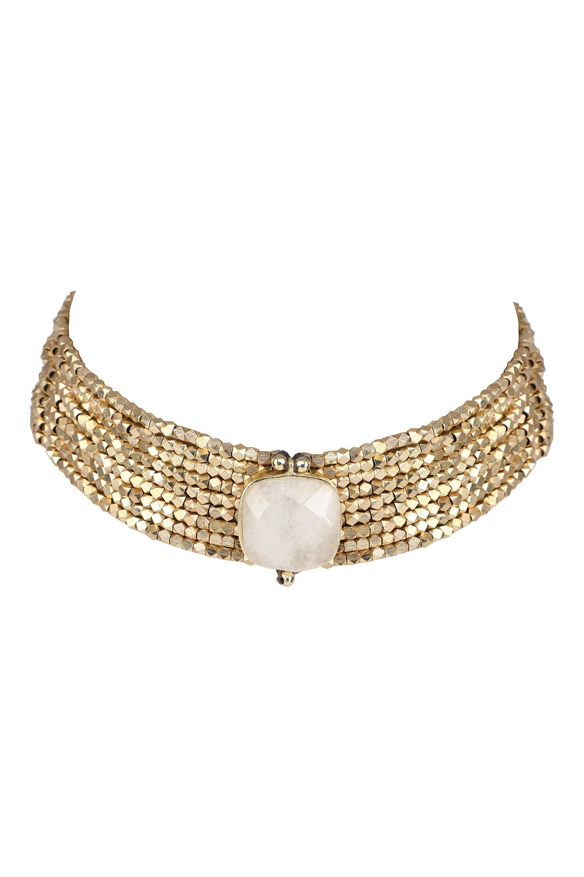 Gold Choker with Square Quartz Stone 