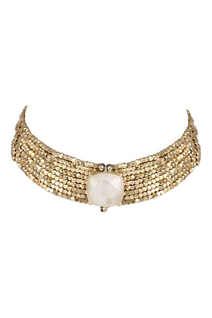 Gold Choker with Square Quartz Stone 