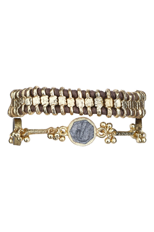 Gold Enamel Bead Tassel Bracelet 