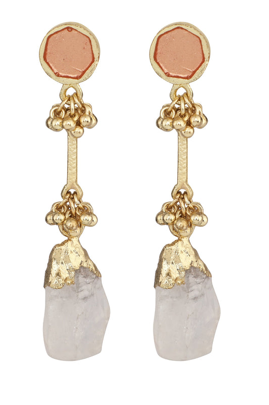 Gold Enamel Stone Drop Earrings 