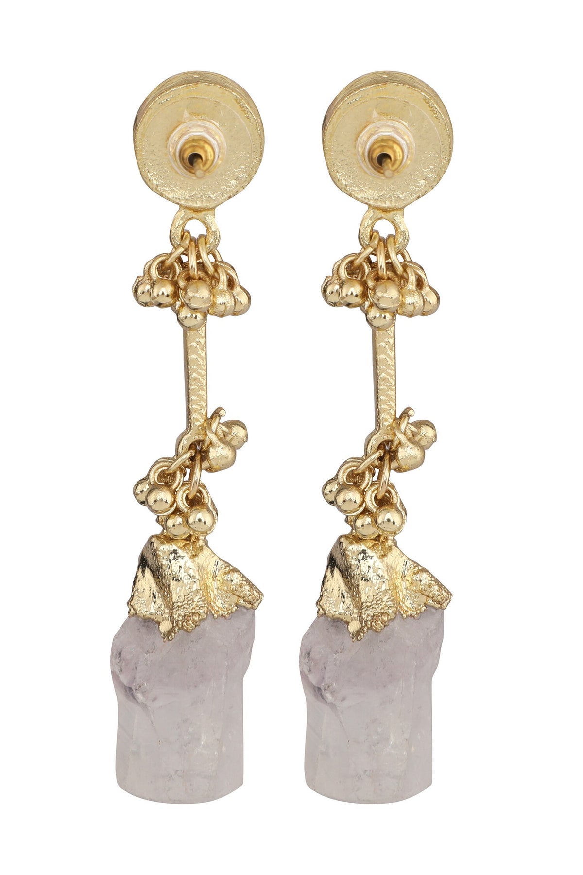 Gold Enamel Stone Drop Earrings 
