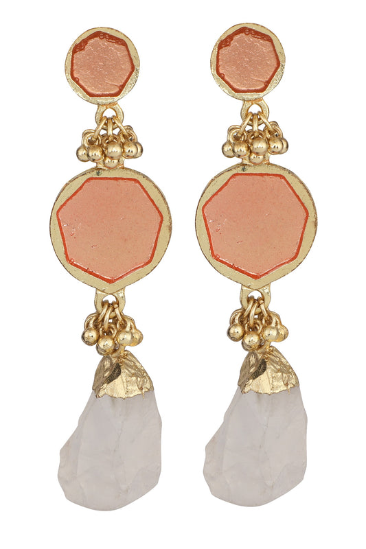 Gold Enamel Double Drop Earrings 
