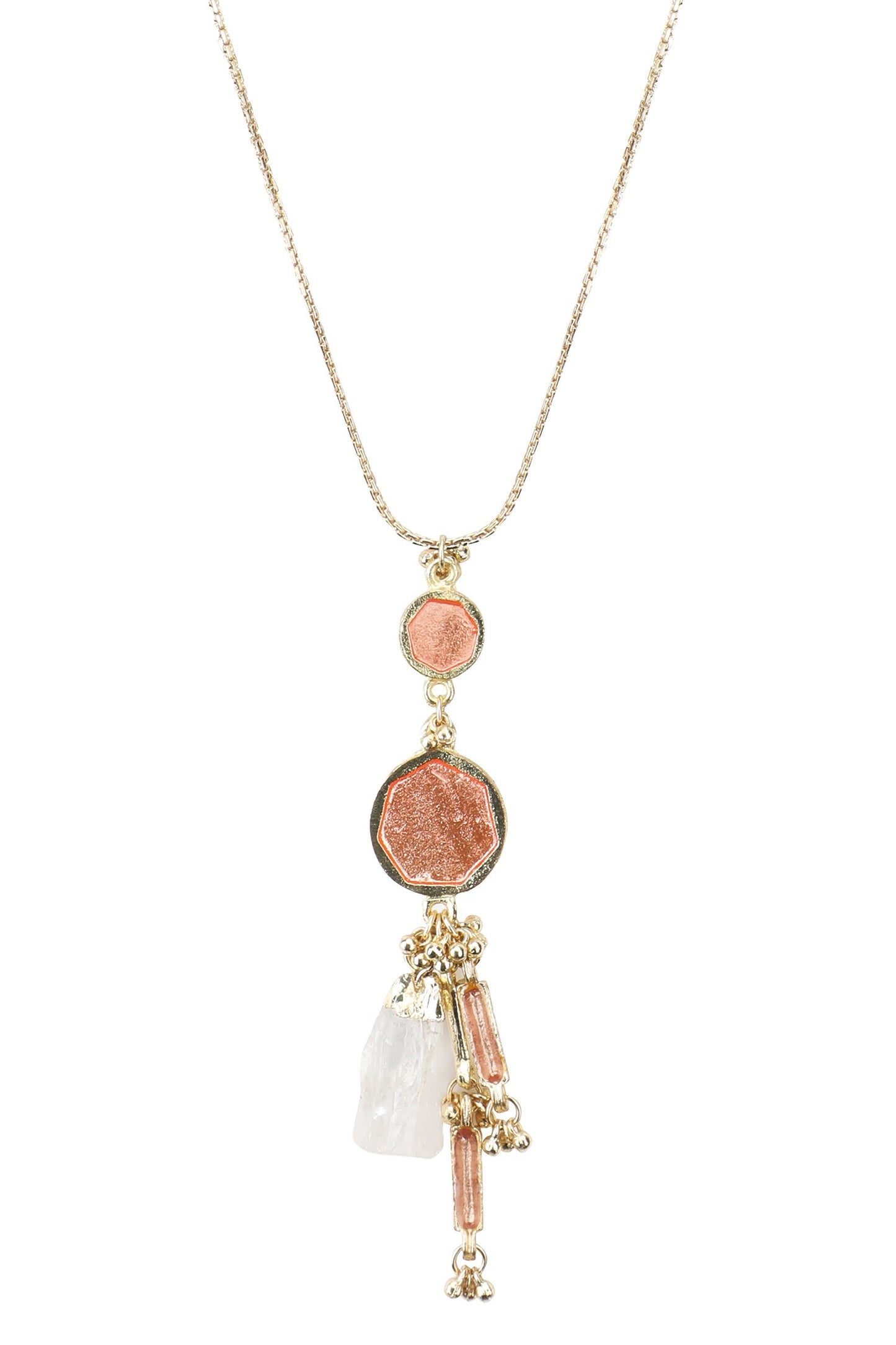 Gold Enamelled Geometric Pendant Necklace 