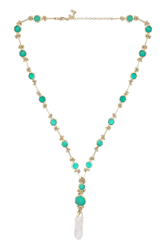 Gold Enamelled Geometric Long Necklace 