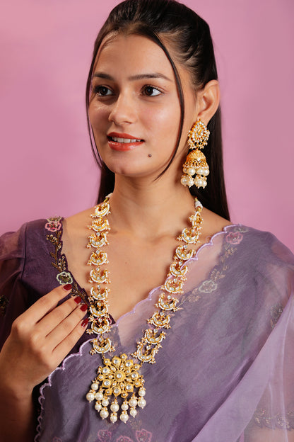 Kundan Pearl Long Pendant Necklace Set 