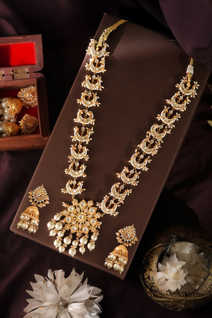Kundan Pearl Long Pendant Necklace Set 