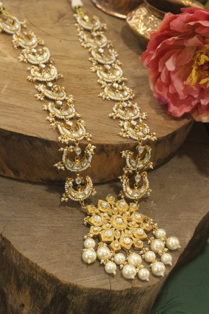 Kundan Pearl Long Pendant Necklace Set 