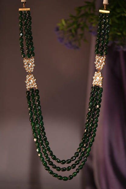 Emerald Bead & Kundan Long Maala Necklace 