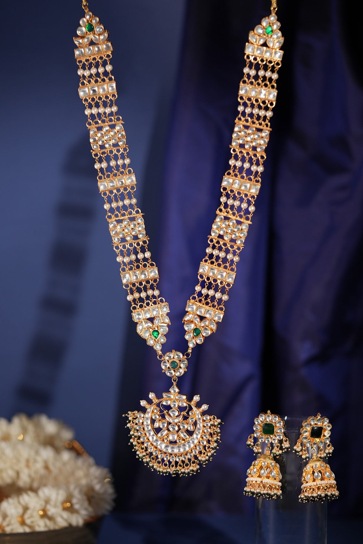 Kundan & Pearl Long Pendant Necklace Set 