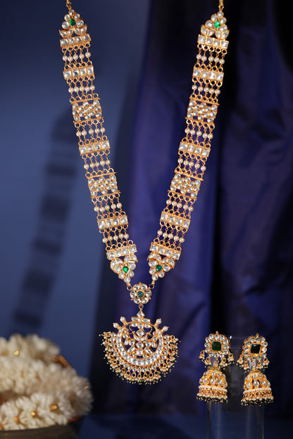 Kundan & Pearl Long Pendant Necklace Set 