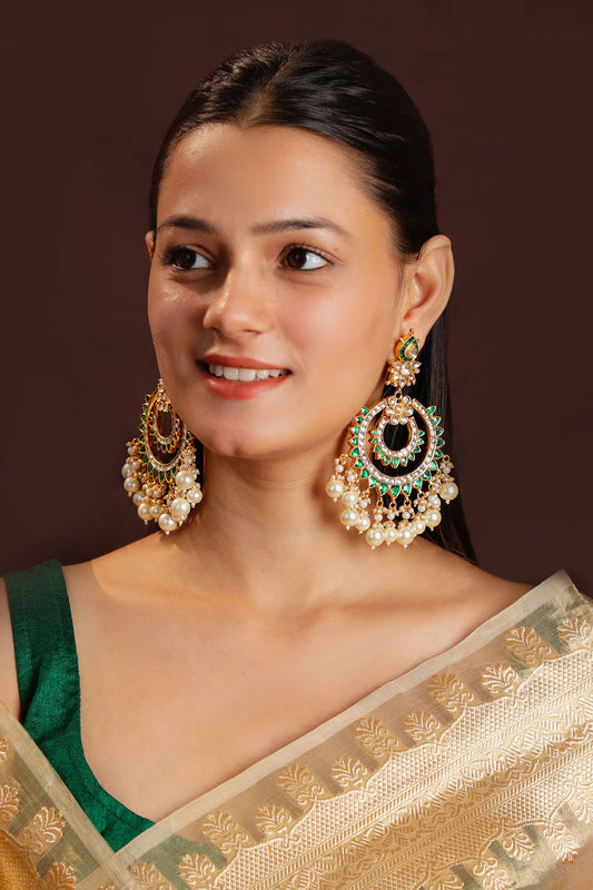 Kundan Pearl Embellished Chandbalis 