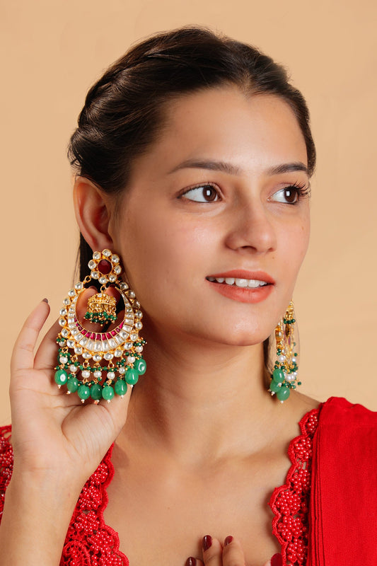 Floral Jadau Chandbalis with Bead Tassels 