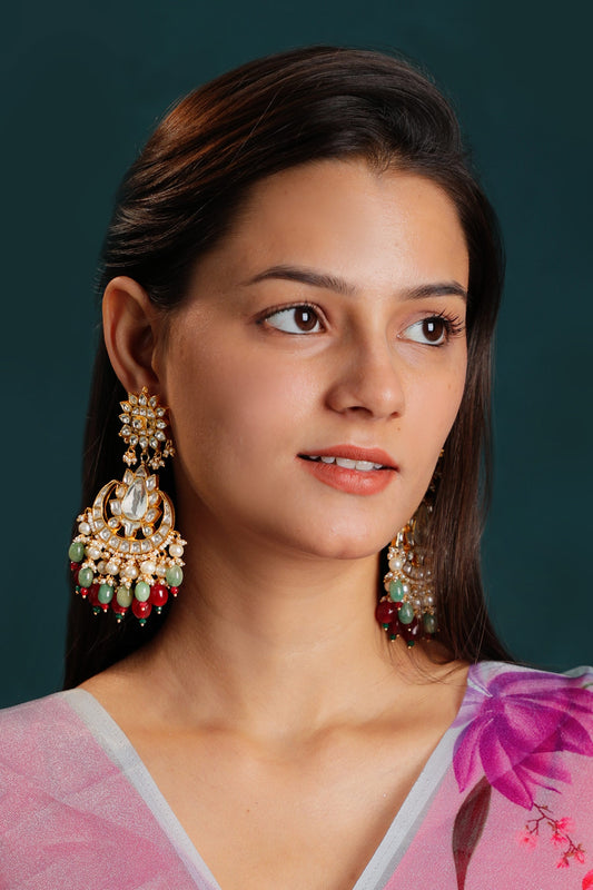 Floral Jadau Stone Studded Chandbalis 