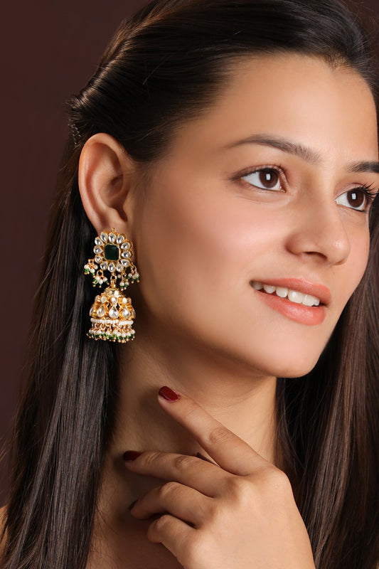 Geometric Jadtar Stone Jhumkas 