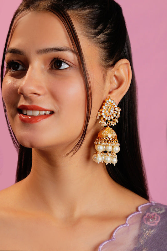 Matte Gold Plated Drop Jhumkas 