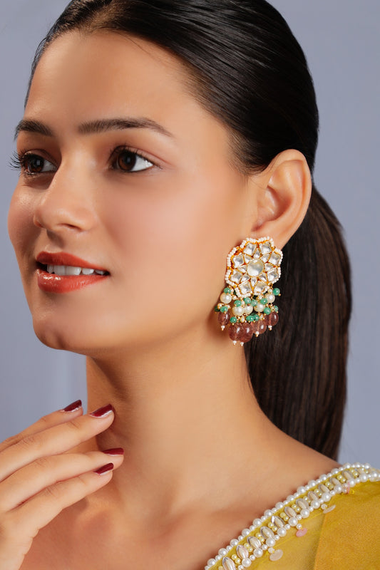 Flower Stone Tassel Earrings 