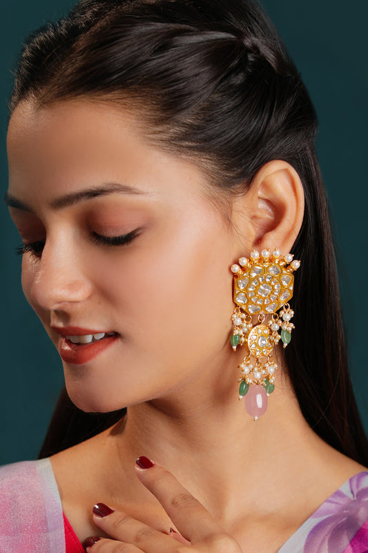 Jadau Flower Mandala Dangler Earrings 