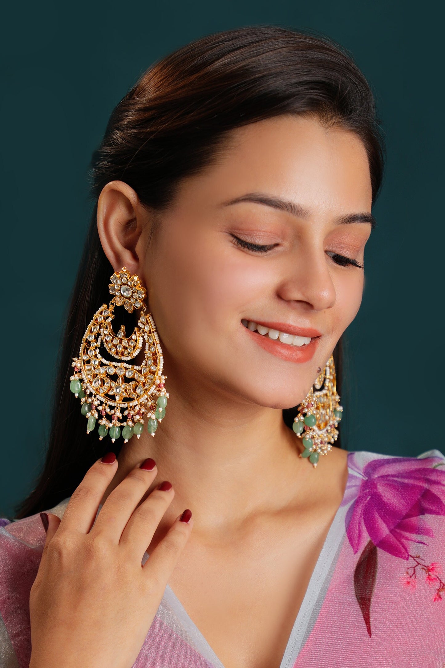 Matte Gold Floral Chandbalis 