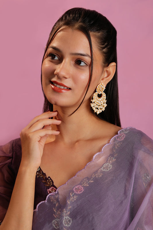 Gold Jadtar Stone Chaandbali Earrings 
