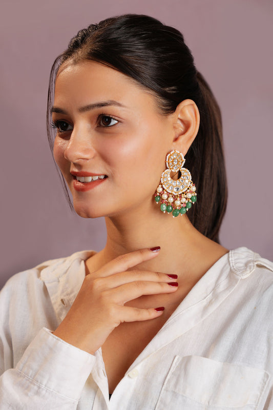 Gold Jadtar Stone Danglers 
