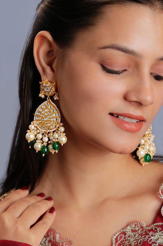 Carved Jadtar Stone Dangler Earrings 