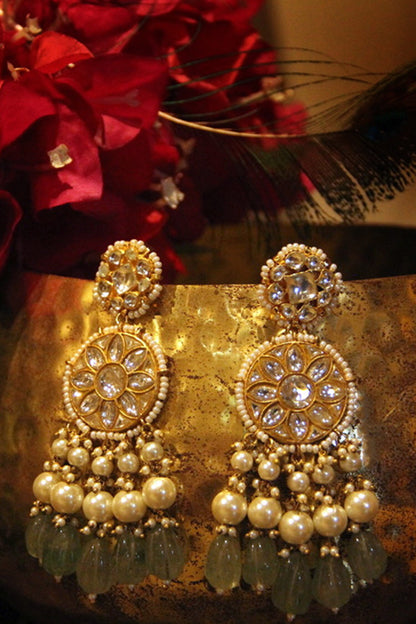 Floral Carved Jadau Earrings 