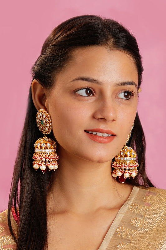 Floral Jadtar Stone Jhumkas 