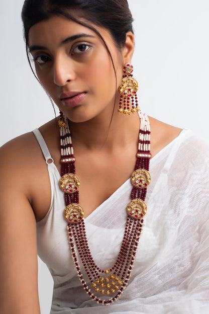 Kundan Bead Long Layered Necklace Set 