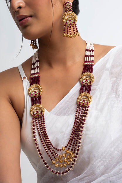 Kundan Bead Long Layered Necklace Set 