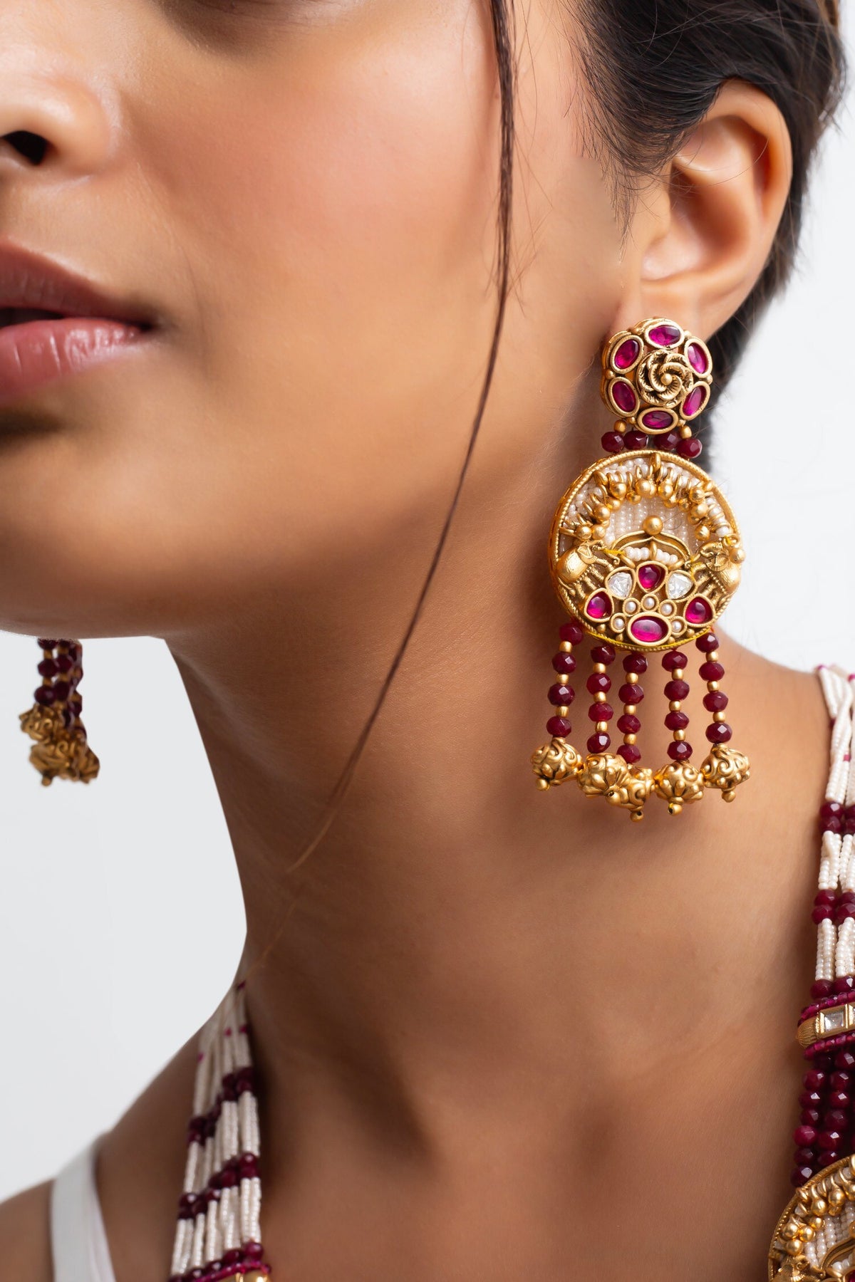 Kundan Bead Long Layered Necklace Set 
