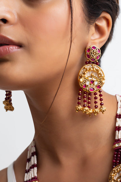 Kundan Bead Long Layered Necklace Set 