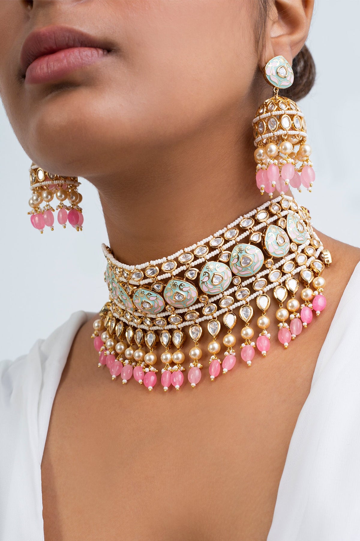 Gold Plated Peacock Carved Choker Set 