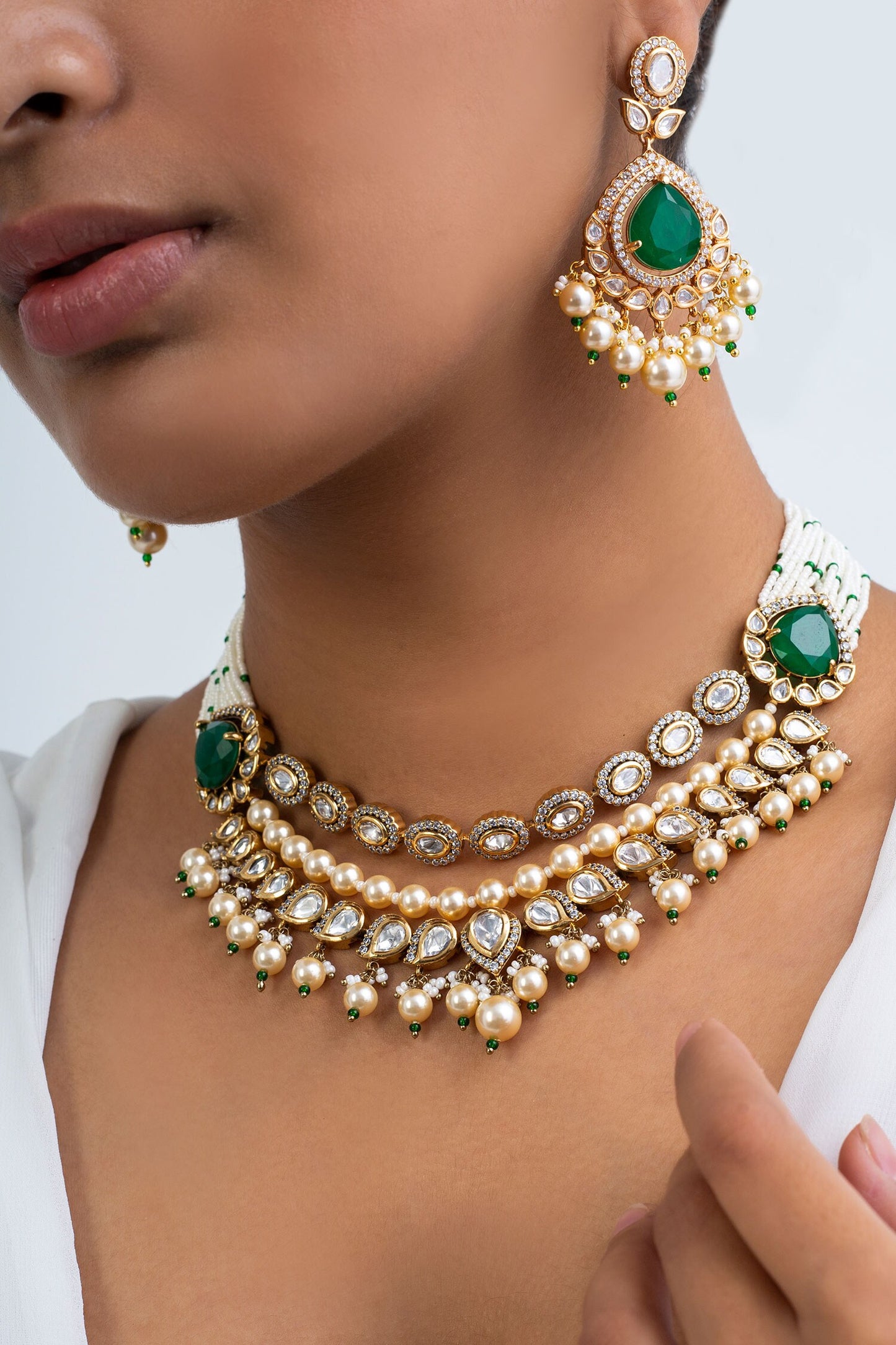 Pearl & Stone Embellished Choker Set 