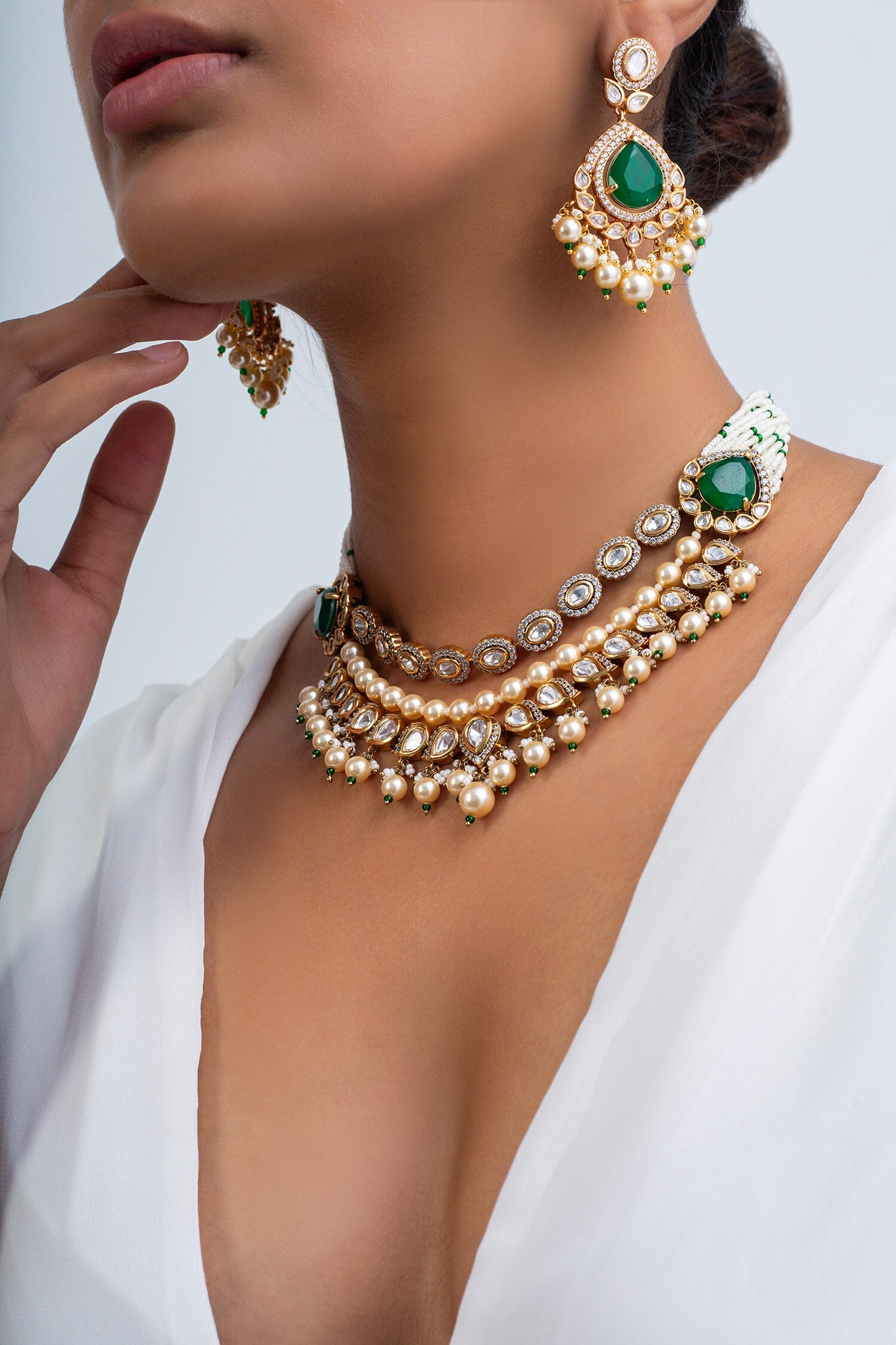 Pearl & Stone Embellished Choker Set 