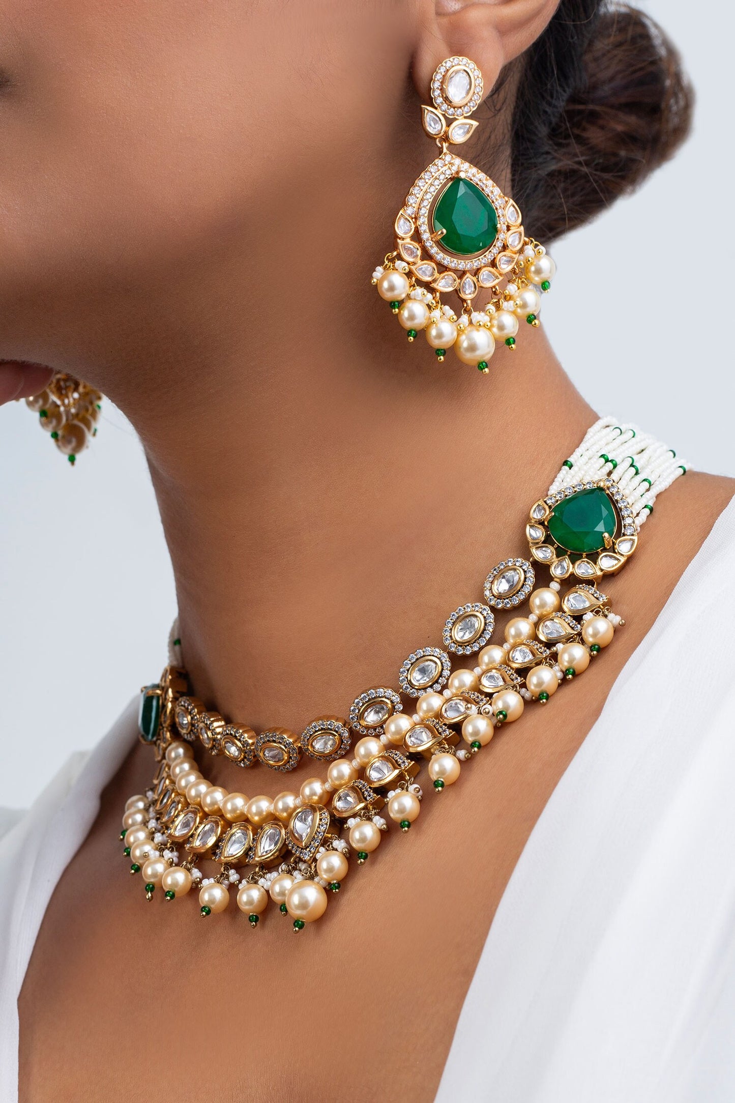 Pearl & Stone Embellished Choker Set 