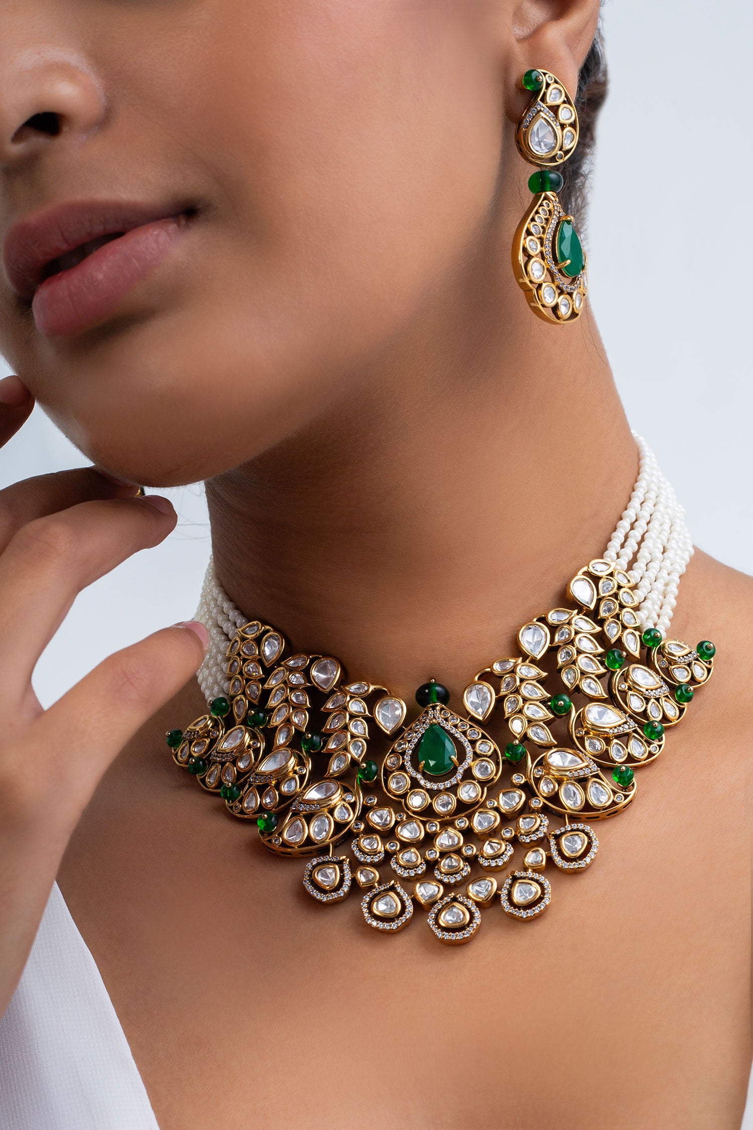 Antique Gold Plated Stone Choker Set 