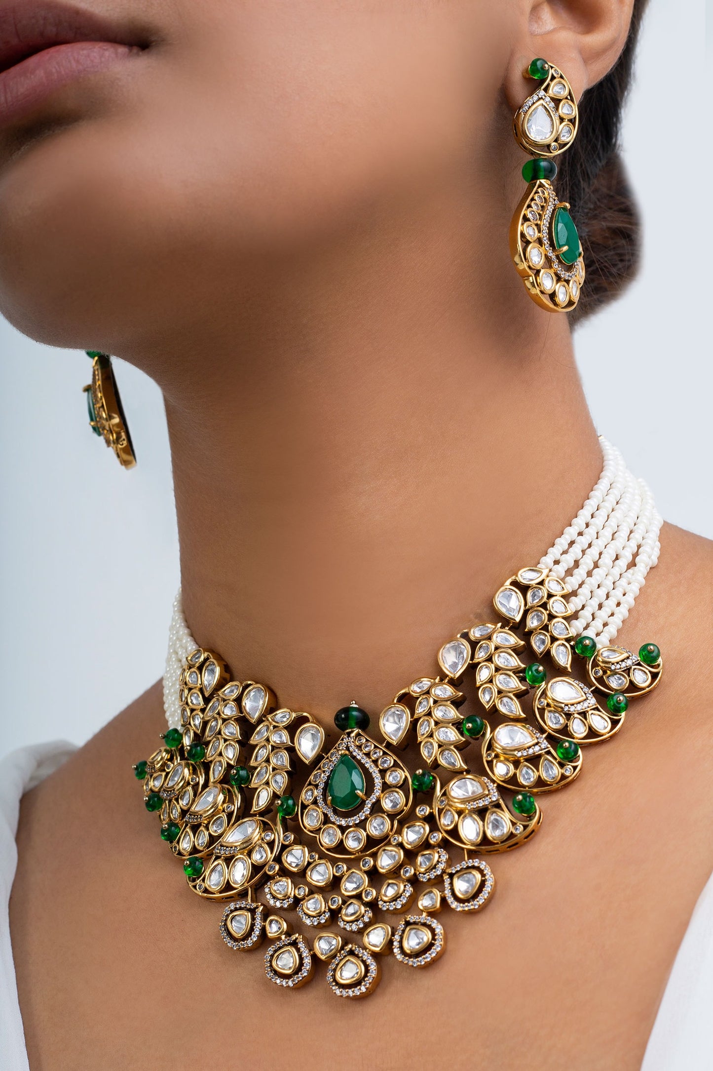 Antique Gold Plated Stone Choker Set 
