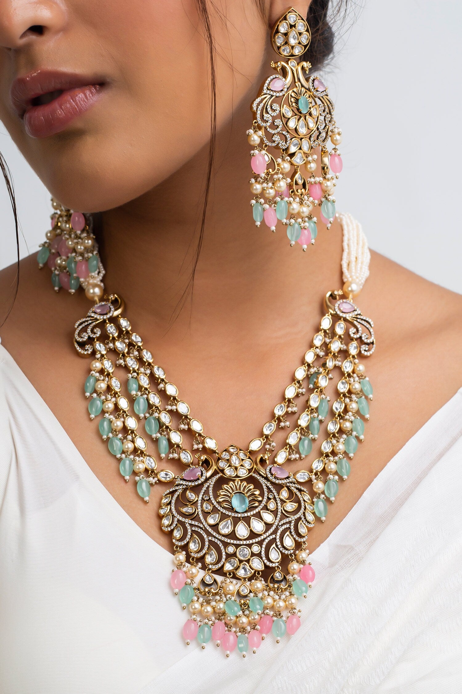 Multi Color Stone Embellished Necklace Set 