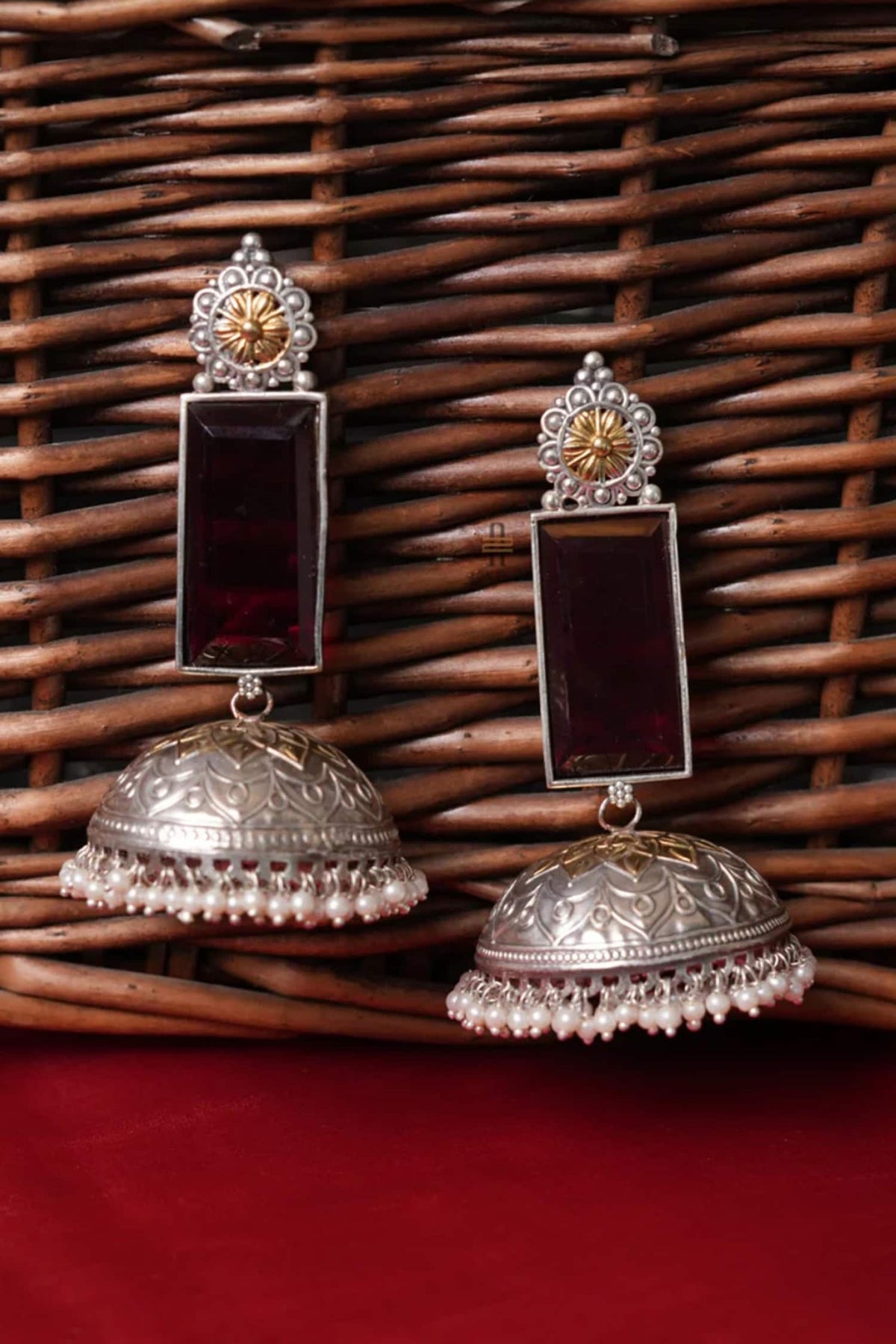 Kundan Polki Red Jhumkas 