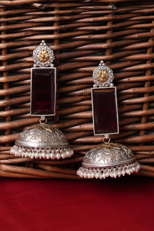 Kundan Polki Red Jhumkas 