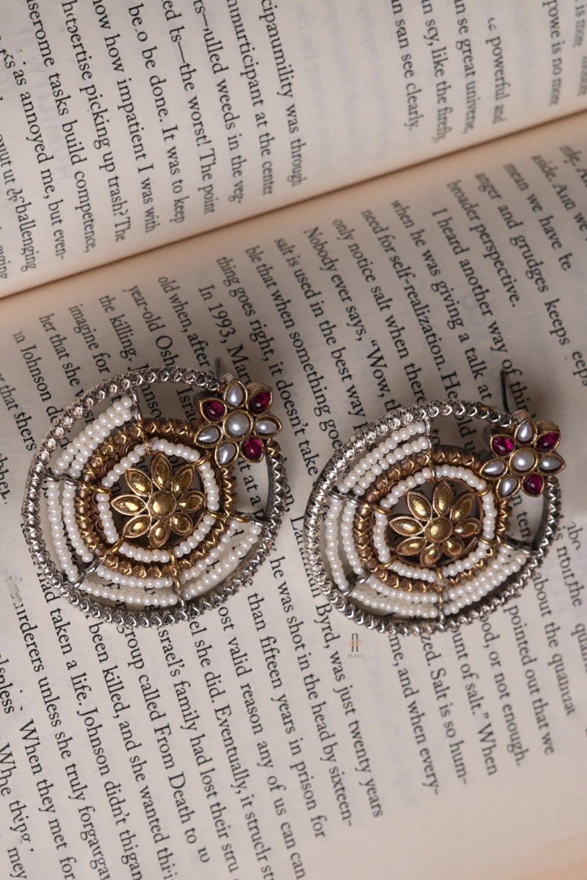 Floral Kundan Polki Stud Earrings 