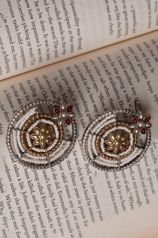 Floral Kundan Polki Stud Earrings 
