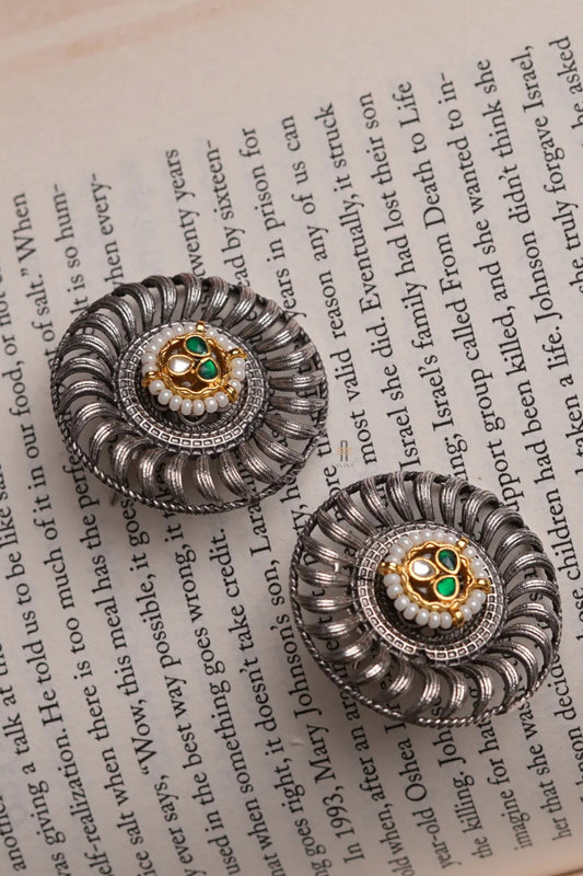 Floral Carved Polki Kundan Studs 