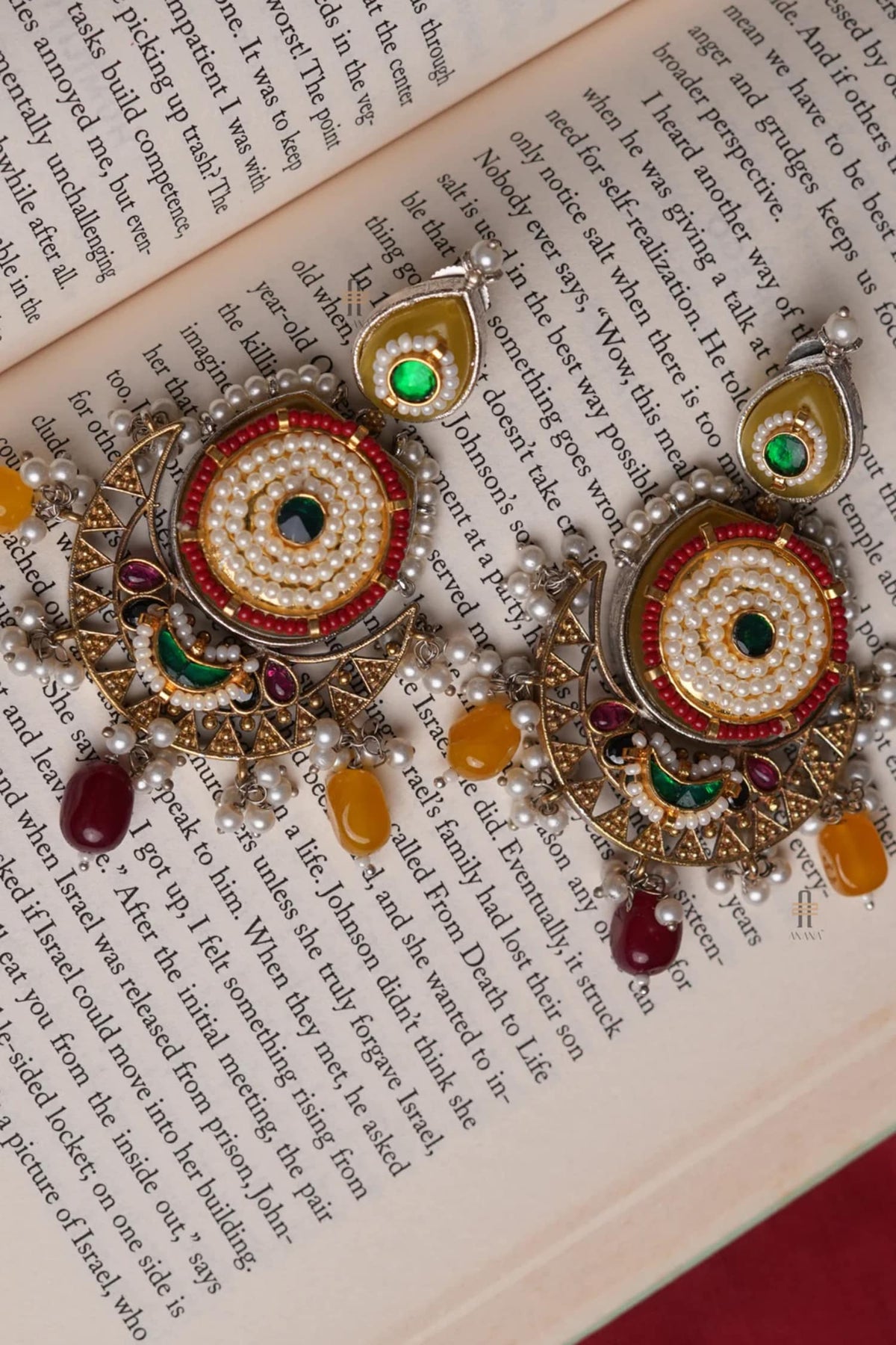 Gold Two Tone Kundan Chandbalis 