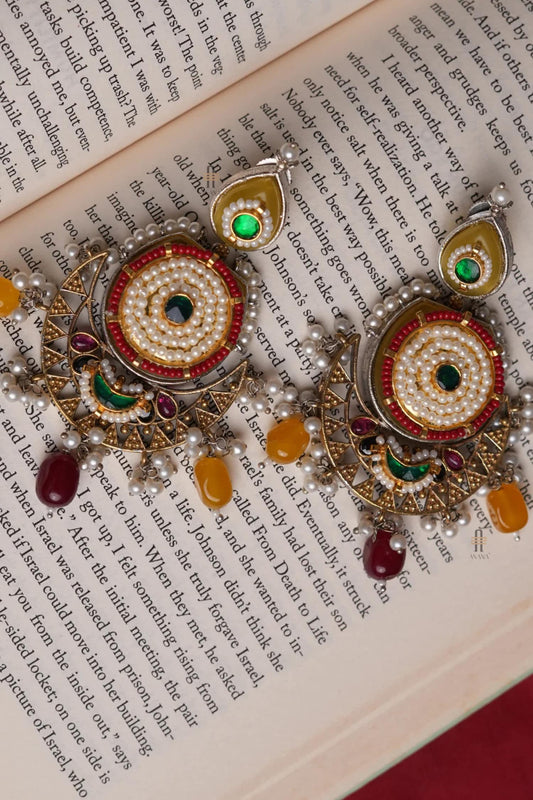 Gold Two Tone Kundan Chandbalis 