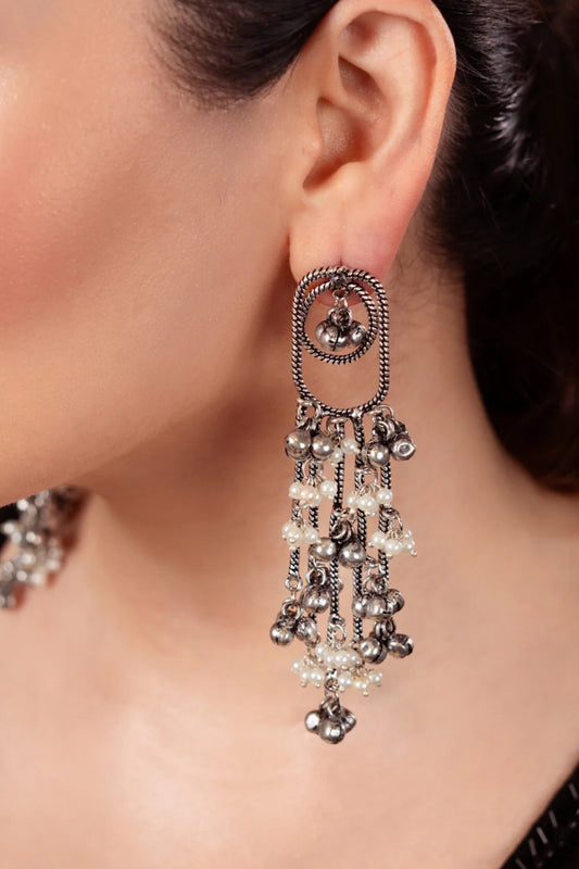 Pearl Chain Chandbali Earrings 