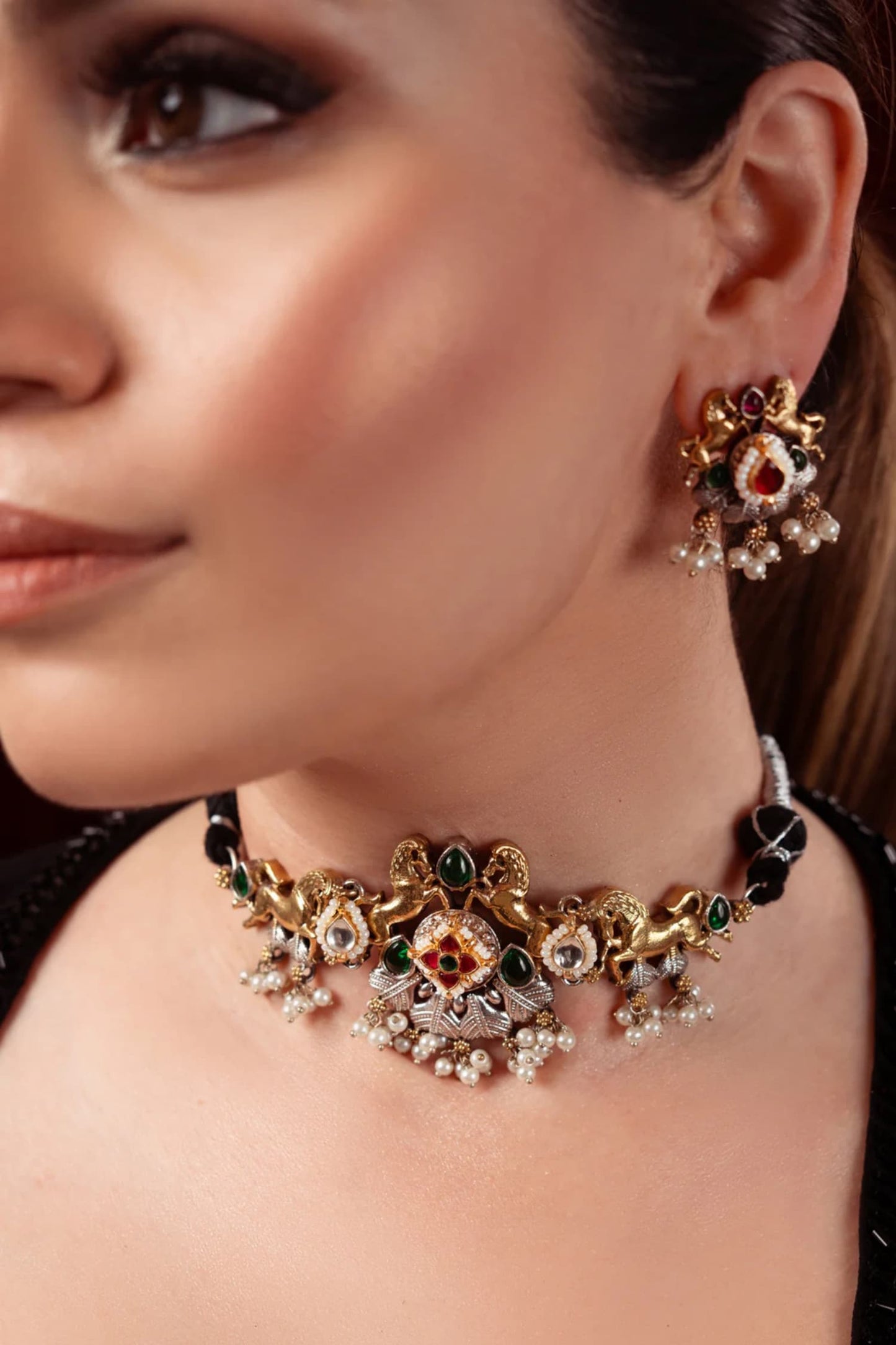 Floral Studded Choker Necklace Set 